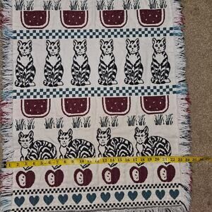 Pat Meyers Reversible Acrylic Cats & Apples Woven Throw Blanket Decorative 25x43